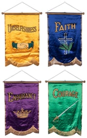 Four Oddfellows Banners. Faith, Courage, Endurance and Unse...