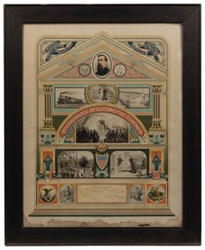 Brotherhood of Locomotive Firemen Certificate. 1895. Chromo...