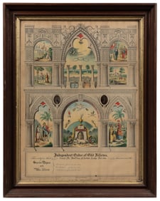 Independent Order of Odd Fellows Certification. 1877. Chrom...
