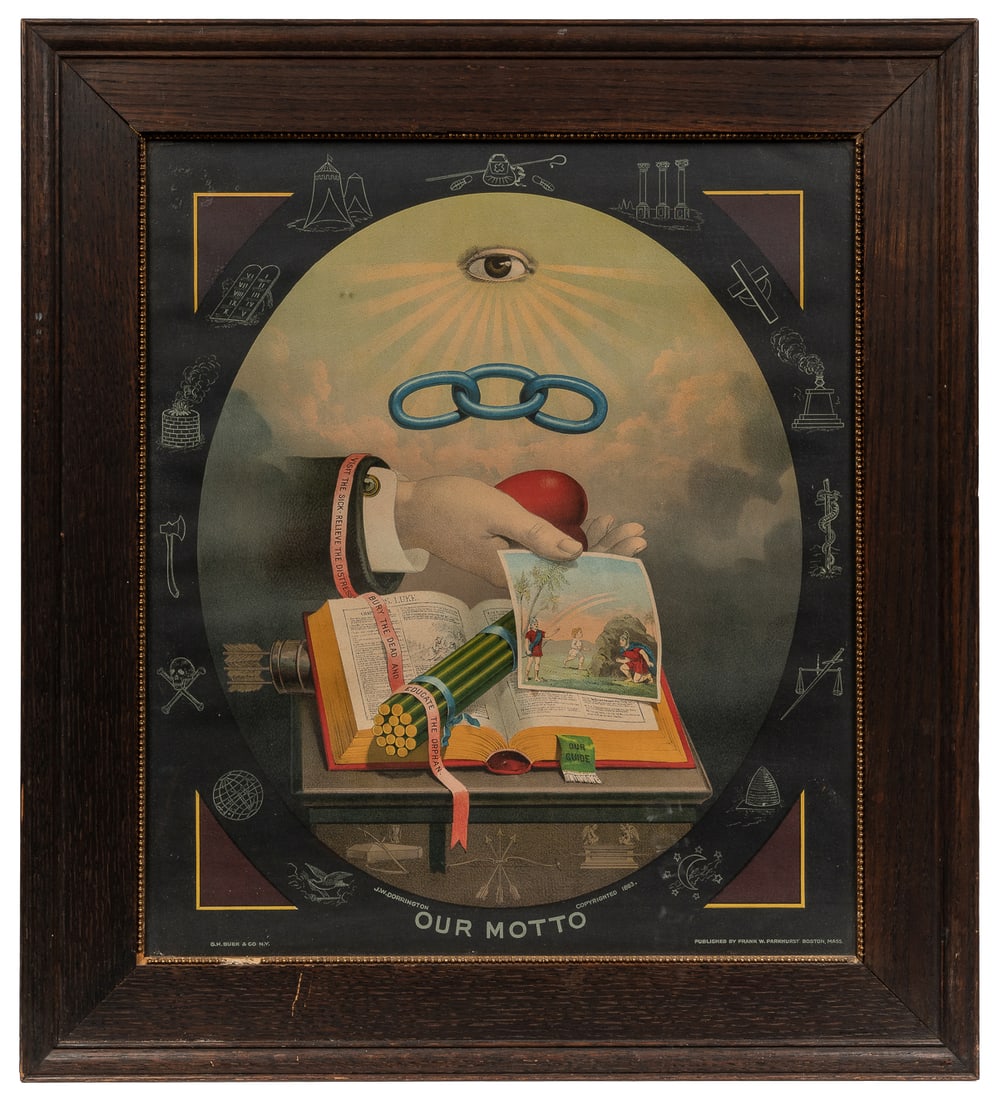 Odd Fellows “Our Motto”. (I.O.O.F.). Lithograph on canvas. ... (1 of 1)