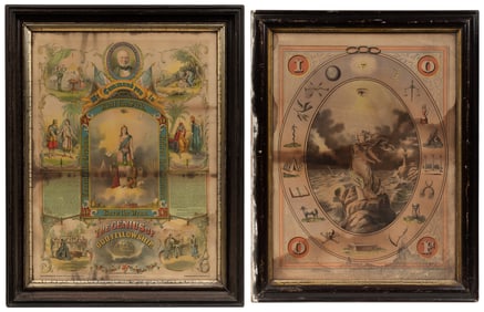Two Odd Fellow Chromolithographs. (I.O.O.F.). 1870s. Lithog...
