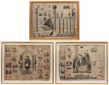 Three Masonic Lithographs. Mid-19th century. Lithographs on...