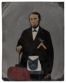 Fraternal Tintype. Circa 1870. Hand painted tin. Wear along...