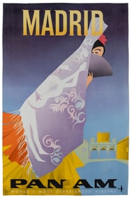 FINE, Aaron. Madrid / Pan Am. Circa 1950s. Offset lithograp...