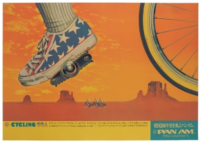 Pan Am / Cycling USA. 1976. Travel poster promoting a cycli...