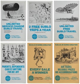 Pan Am. Six employee benefits advertising posters. USA, 19...