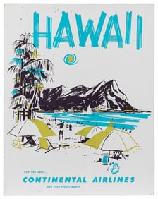 Hawaii / Continental Airlines. 1960s. Cardstock standee wit...