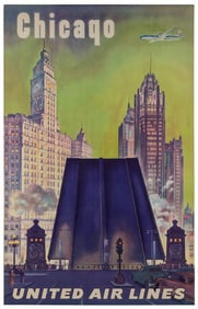 Chicago / United Air Lines. Circa 1950. Color offset lithog...