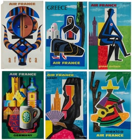 Air France. Group of 6 posters. 1960s. Includes four design...