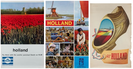 Holland. Three vintage tourism posters. Circa 1950s-60s. In...