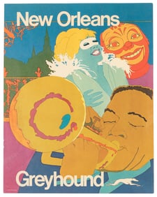 New Orleans / Greyhound. Circa 1960s. Bus travel poster wit...