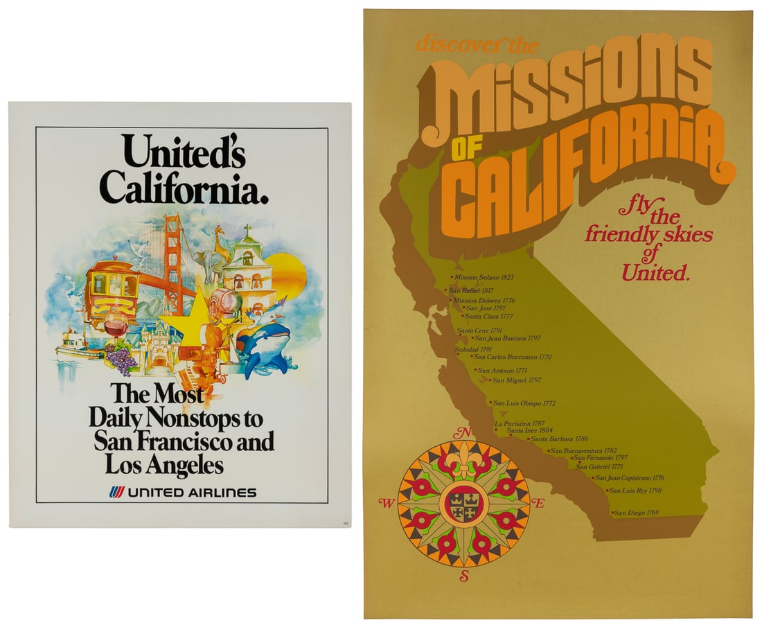 United Air Lines / California. Two posters. Circa 1970s-80s... (1 of 3)