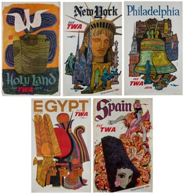 KLEIN, David (1918-2005). Fly TWA. Group of 5 posters. Circ...