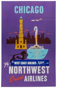 Chicago / Fly Northwest Orient Airlines. Circa 1950s. Moder...