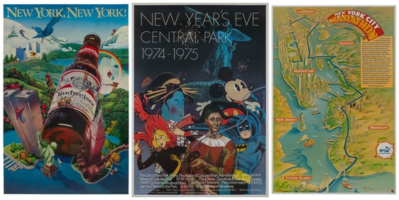 [NEW YORK CITY]. Three vintage posters. Including: RODRIGUE...