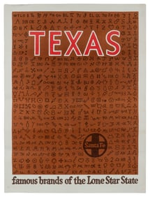 Texas / Santa Fe. Circa 1950s. Railroad travel poster depic...