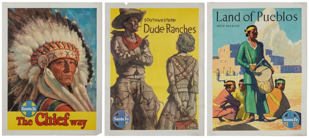 Santa Fe Railways. Group of 3 posters. Including: VILLA, He...