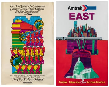 Pair of Amtrak posters. Circa 1970s. Including KLEIN, David...