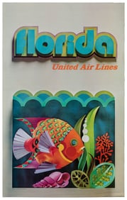 Florida / United Air Lines. 1973. Colorful airline poster w...
