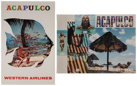 Acapulco. Two airline posters. Circa 1970s. Posters promoti...