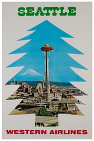 Seattle / Western Airlines. Circa 1970s. A travel poster wi...