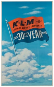 KLM / 30th Year. 1949. Color offset lithograph poster celeb...