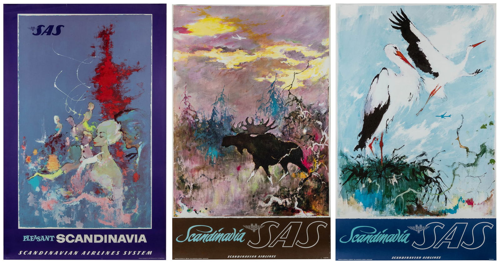 NIELSEN, Otto (1916-2000). SAS / Scandinavia. Three posters... (1 of 4)