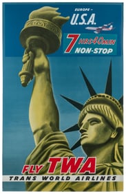 Fly TWA / Europe – USA. Circa 1950s. Offset lithograph airl...