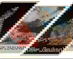 New Zealand. Two travel posters. Circa 1960s. Including: Se...: New Zealand. Two travel posters. Circa 1960s. Including: See You In…/New Zealand, 37 ¼ x 25”. Photo-offset poster; and New Zealand/Mitre Peak, Milford Sound, 29 ½ x 19”. Bo
