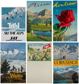 [SWISS & MOUNTAIN TRAVEL]. Group of 6 posters. Circa 1960s-...
