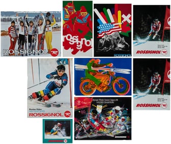 Group of 9 Rossignol ski advertising posters. Attractive vi...