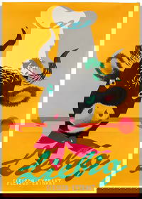 BRUN, Donald (1909-1999). Liebig / Fleisch - Extrakt. Basel...: BRUN, Donald (1909-1999). Liebig / Fleisch - Extrakt. Basel: Wassermann, ca. 1949. Offset lithograph poster depicting a steer with a chef’s hat and a spoon in its mouth. 50 x 35”. Paper. S