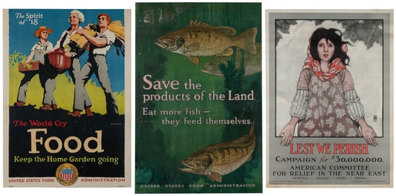 Six World War I propaganda posters. Including: BULL, Charle...