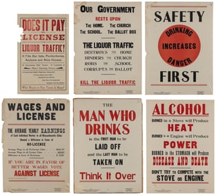 [TEMPERANCE]. Group of 6 posters. Circa 1910s-20s. Letterpr...