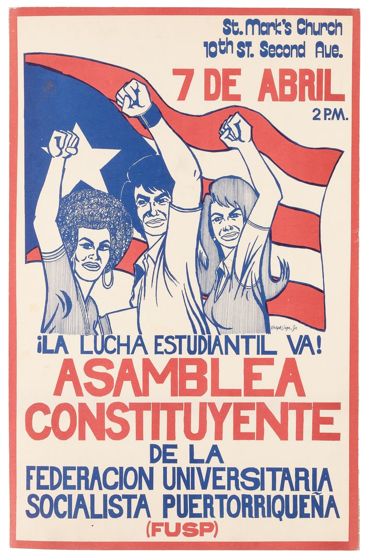 Asamblea Constituyente / de la Federacion Universitaria Soc...: Asamblea Constituyente / de la Federacion Universitaria Socialista Puertorriquena. New York, 1970s. Poster for a meeting of FUSP, the University Federation of Puerto Rican Socialists, at St. Mark̵