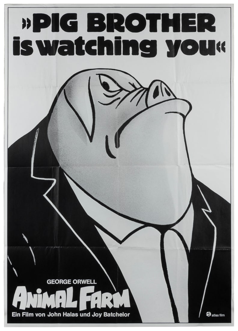 “Pig Brother is Watching You” / Animal Farm. Germany: Atlas...: “Pig Brother is Watching You” / Animal Farm. Germany: Atlas Film, 1982. Film poster for the re-release of the animated release of George Orwell’s “Animal Farm”. The poste