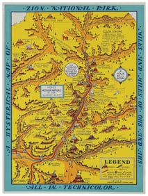 LINDGREN, Jolly. Hysterical Map of Zion National Park. 1939...
