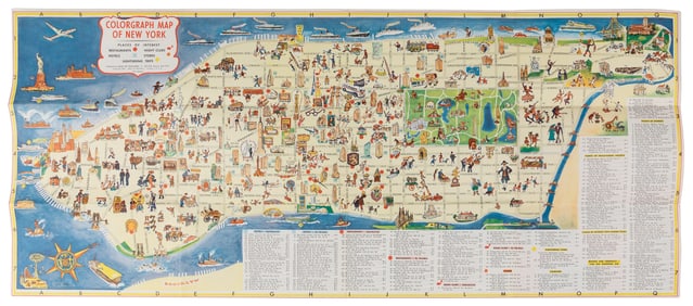 MOSS, Ira. Colorgraph Map of New York. 1954. New York: Moss...