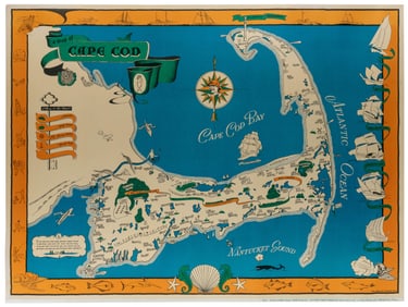 PAIGE, Paul. A Map of Cape Cod. East Brewster, MA, ca. 1940...