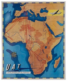 UAT Aero Maritime. 1956. Double-sided pictorial poster map ...