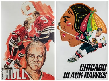 [NHL]. Two Chicago Blackhawks Posters. 1970s. Including Bob...