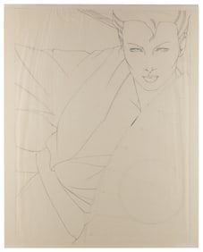 NAGEL, Patrick (1945 – 1984). Sketch of a woman. 1980s. Gra...