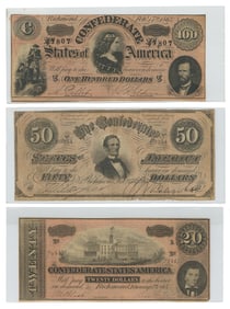 [CIVIL WAR]. [CONFEDERATE CURRENCY]. Group of 5 Printed Pap...