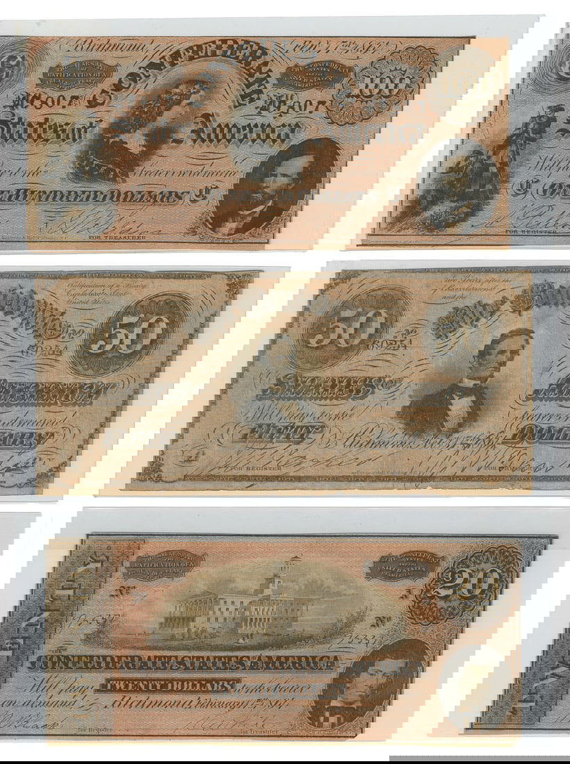 [CIVIL WAR]. [CONFEDERATE CURRENCY]. Group of 5 Printed Pap... (1 of 2)