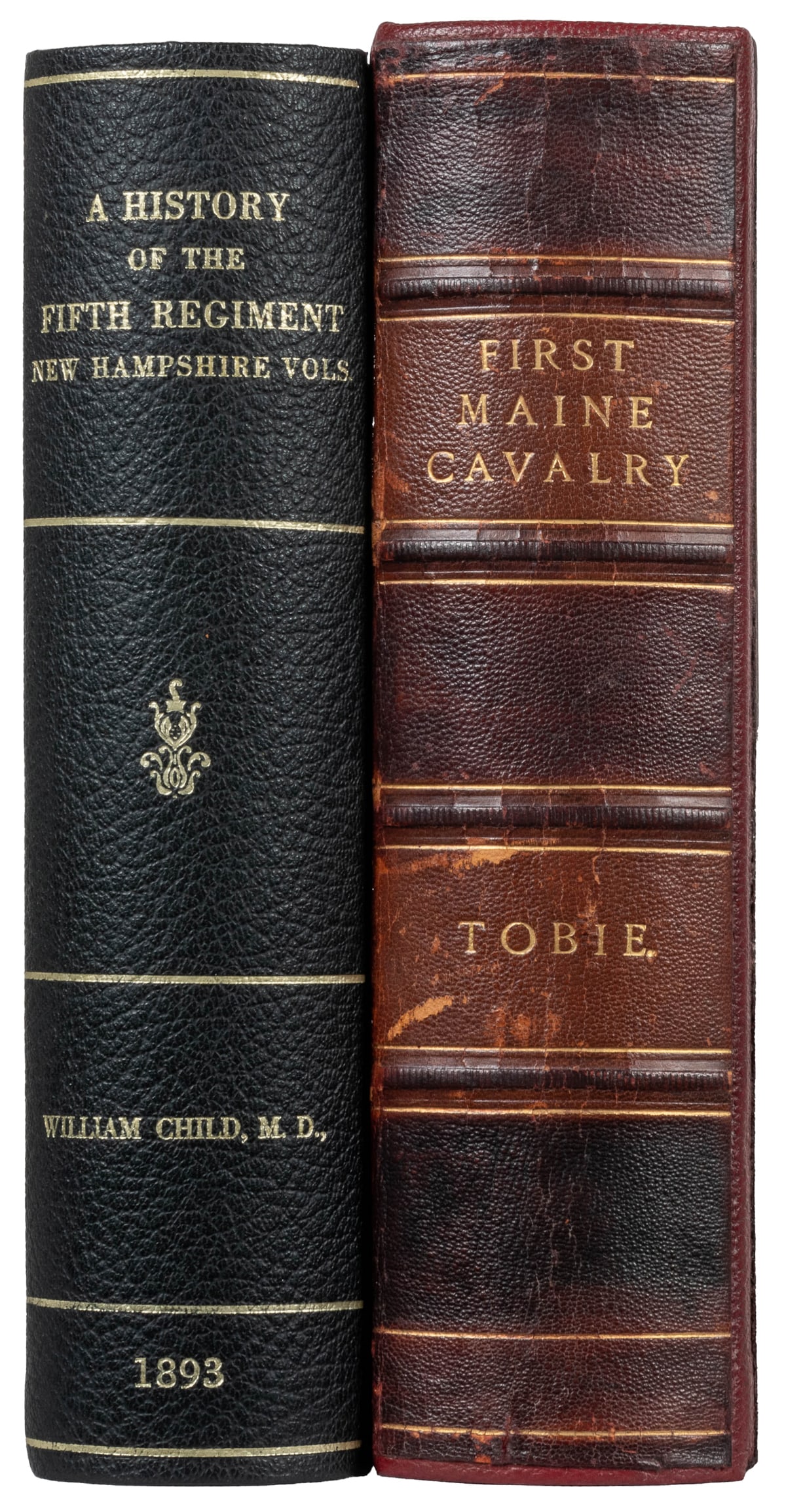 [CIVIL WAR]. Pair of First Edition Regimental Histories, in...: [CIVIL WAR]. Pair of First Edition Regimental Histories, including: TOBIE, Edward P. History of the First Maine Cavalry 1861-1865. Boston: Press of Emery & Hughes, 1887. 8vo. Illustrated. 734 pp. Publ