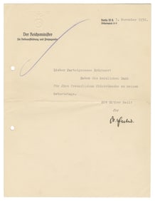 GOEBBELS, Joseph (1897-1945). Typed Letter Signed. Berlin, ...