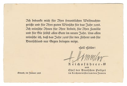 HIMMLER, Heinrich (1900-1945). Printed Holiday Greeting Car...