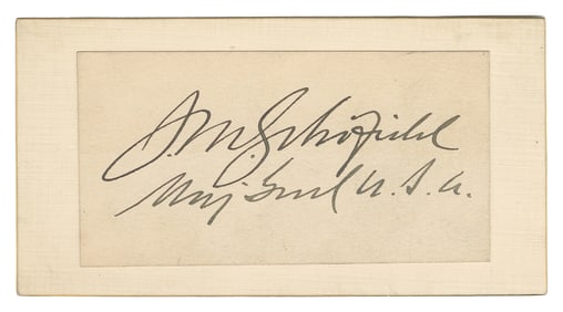 SCHOFIELD, John (1831-1906). Signed Card. [N.p., n.d.] Card...
