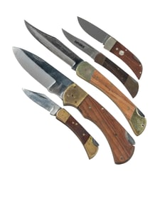 Collection of Five Folding Hunting Knives. U.S.A., Pakistan...