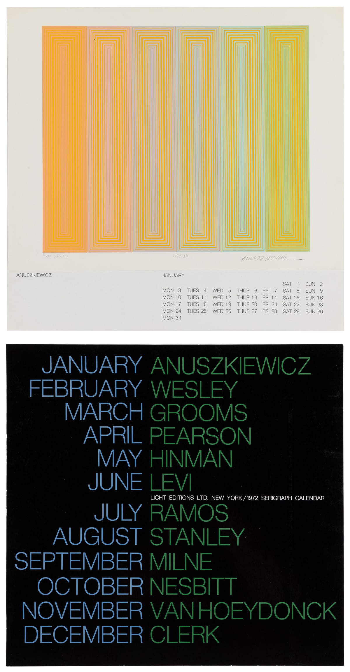 1972 Serigraph Calendar. New York: Licht Editions Ltd. Artw... (1 of 16)